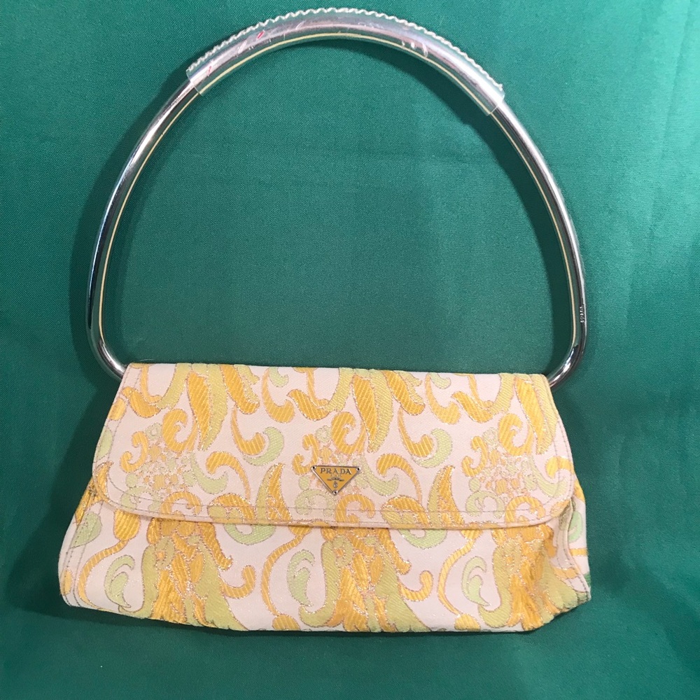 Prada Silver Handle and Embroidery Purse